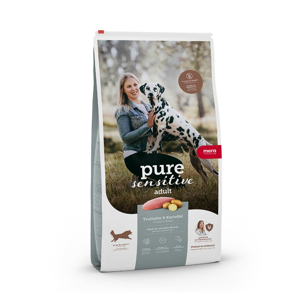 Hrană uscată super premium curcan & cartof pentru câini sensibili medii/mari - MERA PURE sensitive fresh meat 12,5kg