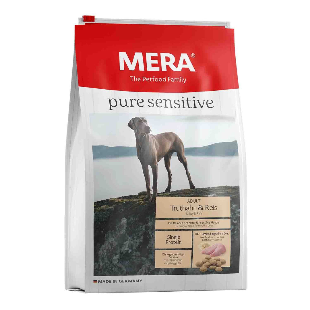 Hrană uscată fără gluten pentru câini sensibili MERA PURE sensitive cu curcan și orez 4kg