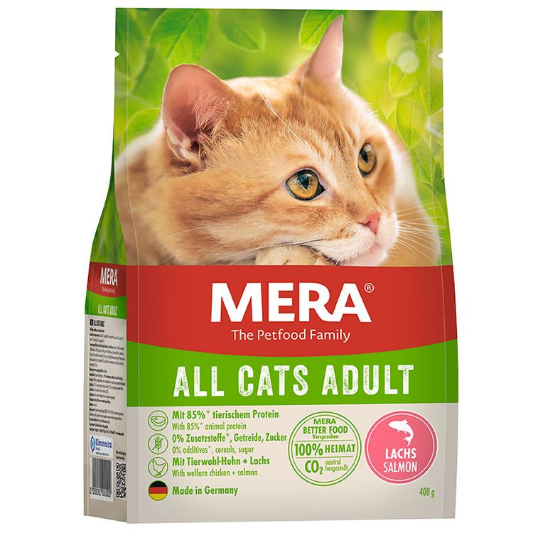 Hrană uscată super premium fără cereale pentru pisici adulte, somon 400g - MERA adult