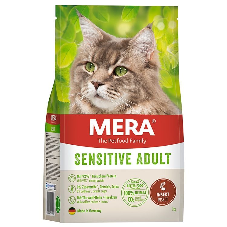 Hrană uscată pentru pisici adulte cu proteine din insecte MERA sensitive, 2kg