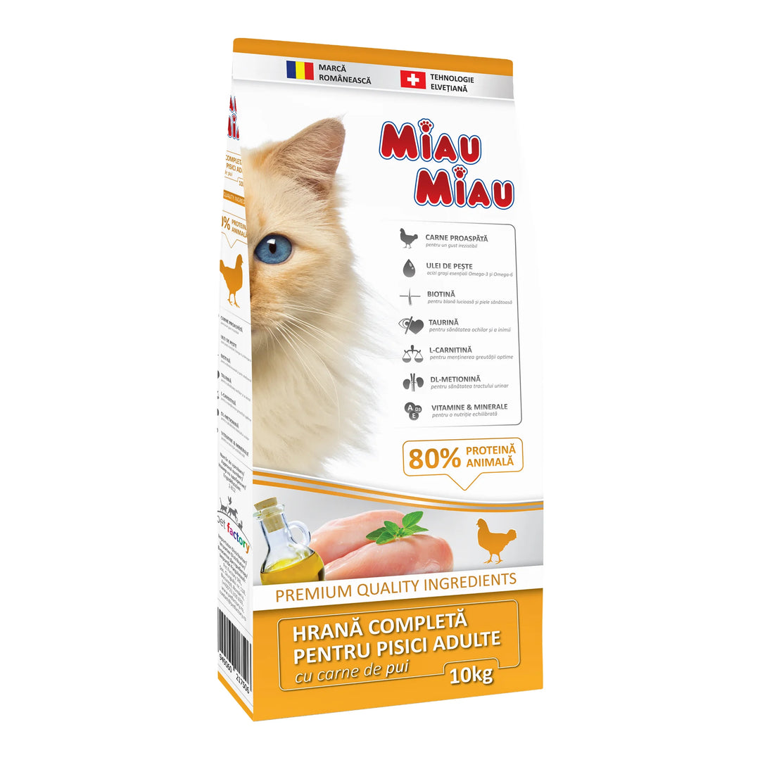Hrană uscată premium pisici adulte cu pui, MIAU MIAU, 10kg