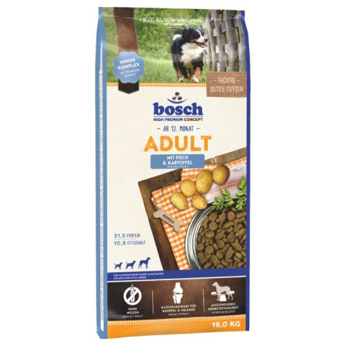 Hrana uscata pentru caini Bosch Adult cu peste si cartofi 15 kg