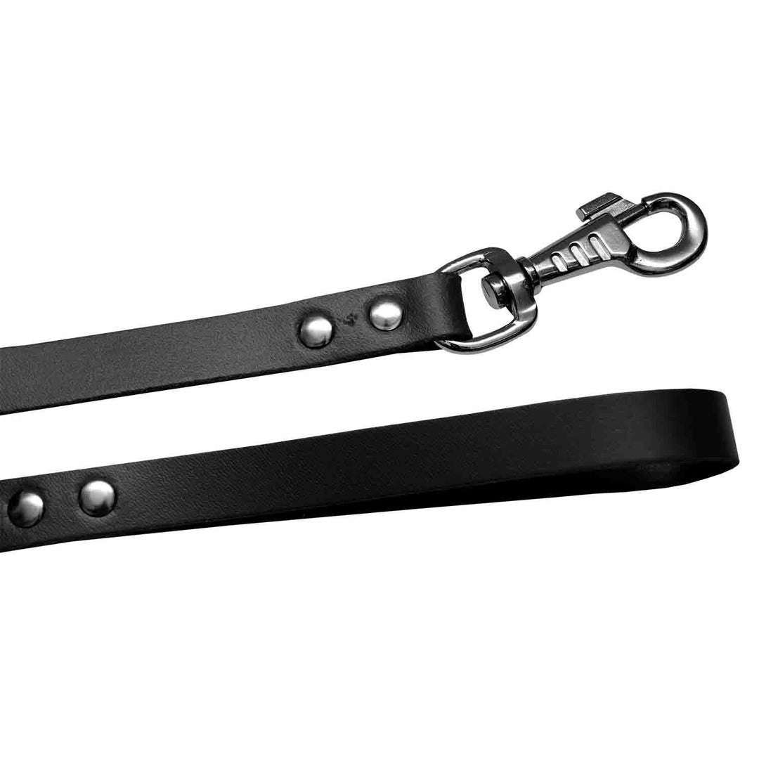 Lesă din piele naturala pentru câini, 4DOG, neagra, marime nr. 2, 1,2cm x 110cm