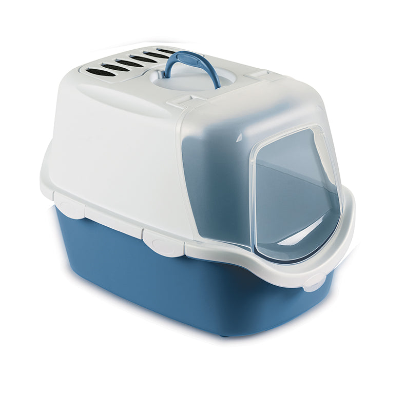 Litieră acoperita pentru pisici cathy easy clean STEFANPLAST, sistem fără miros, nordic sky white, 56x40x40 cm