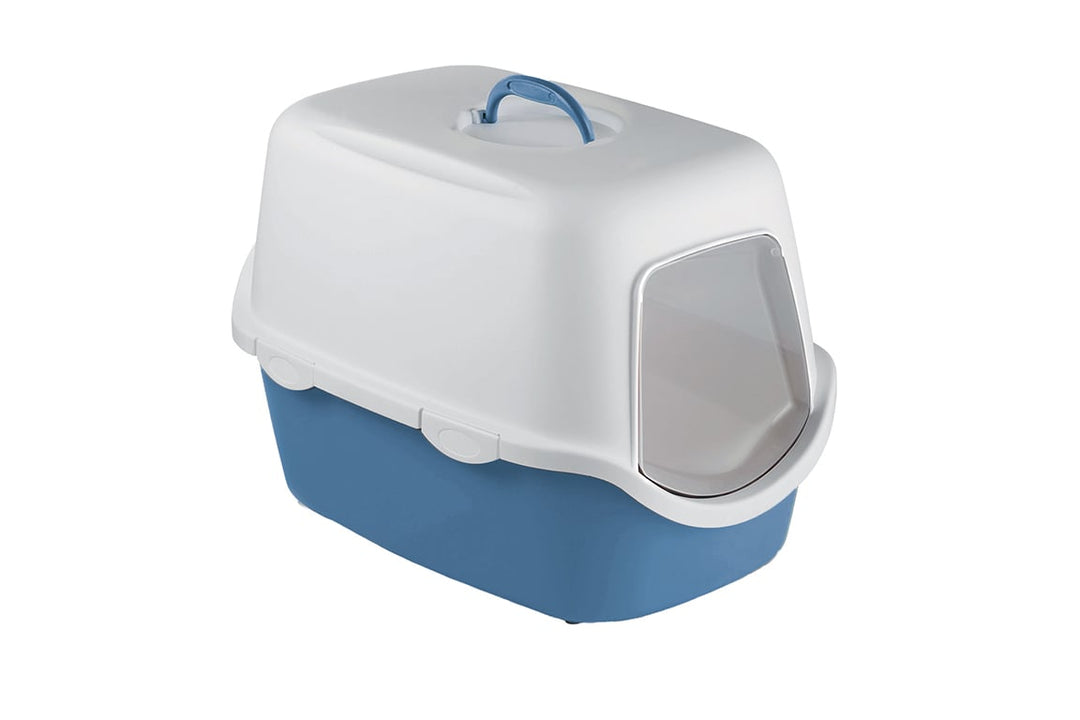 Litieră acoperita pentru pisici STEFANPLAST cathy, nordic sky white, 56x40x40 cm, design modern și intimitate, ușor de curatat și ventilat