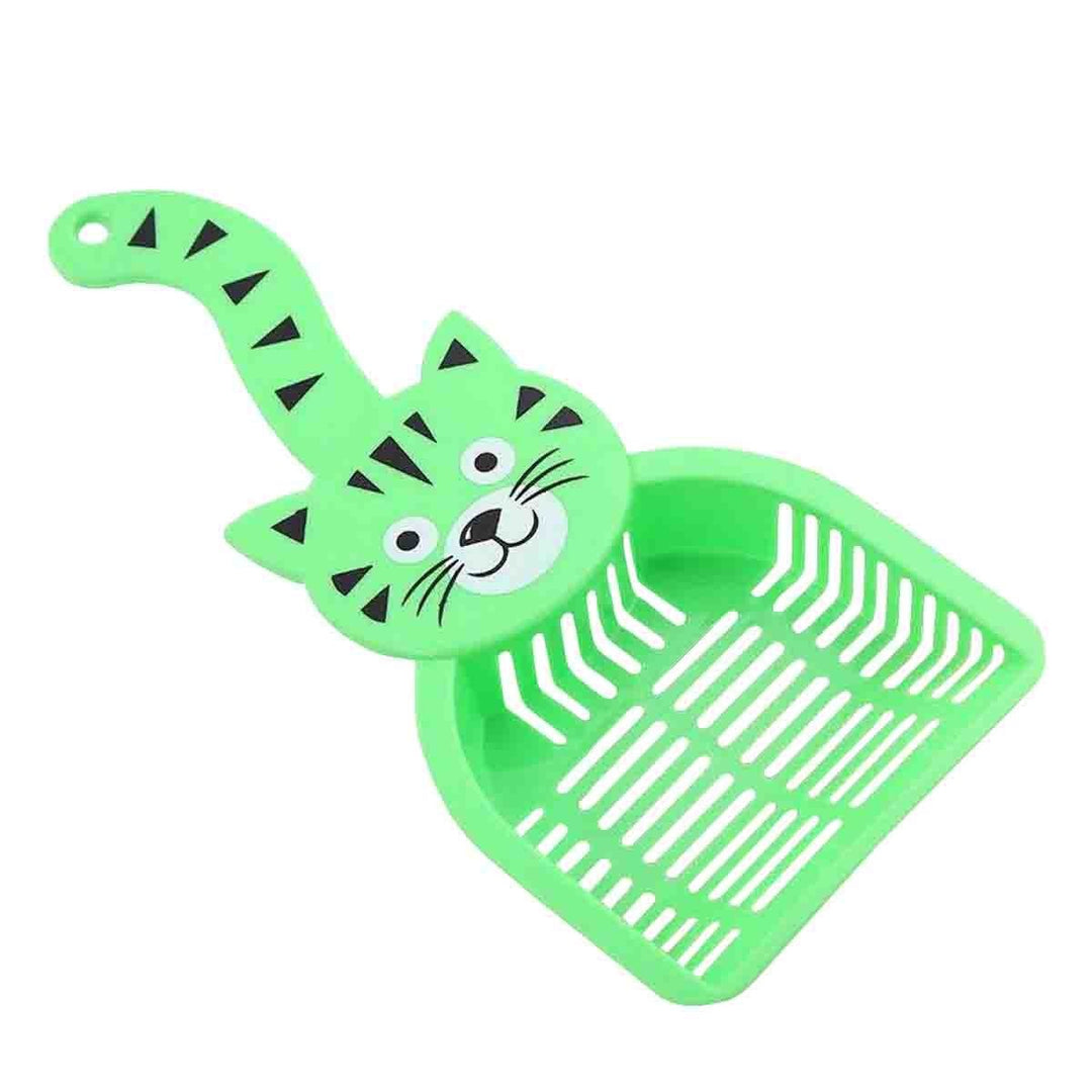 Lopată ergonomică pentru litieră, MIAU MIAU, design pisicuță, verde, din pvc netoxic și durabil, igienică și ecologică