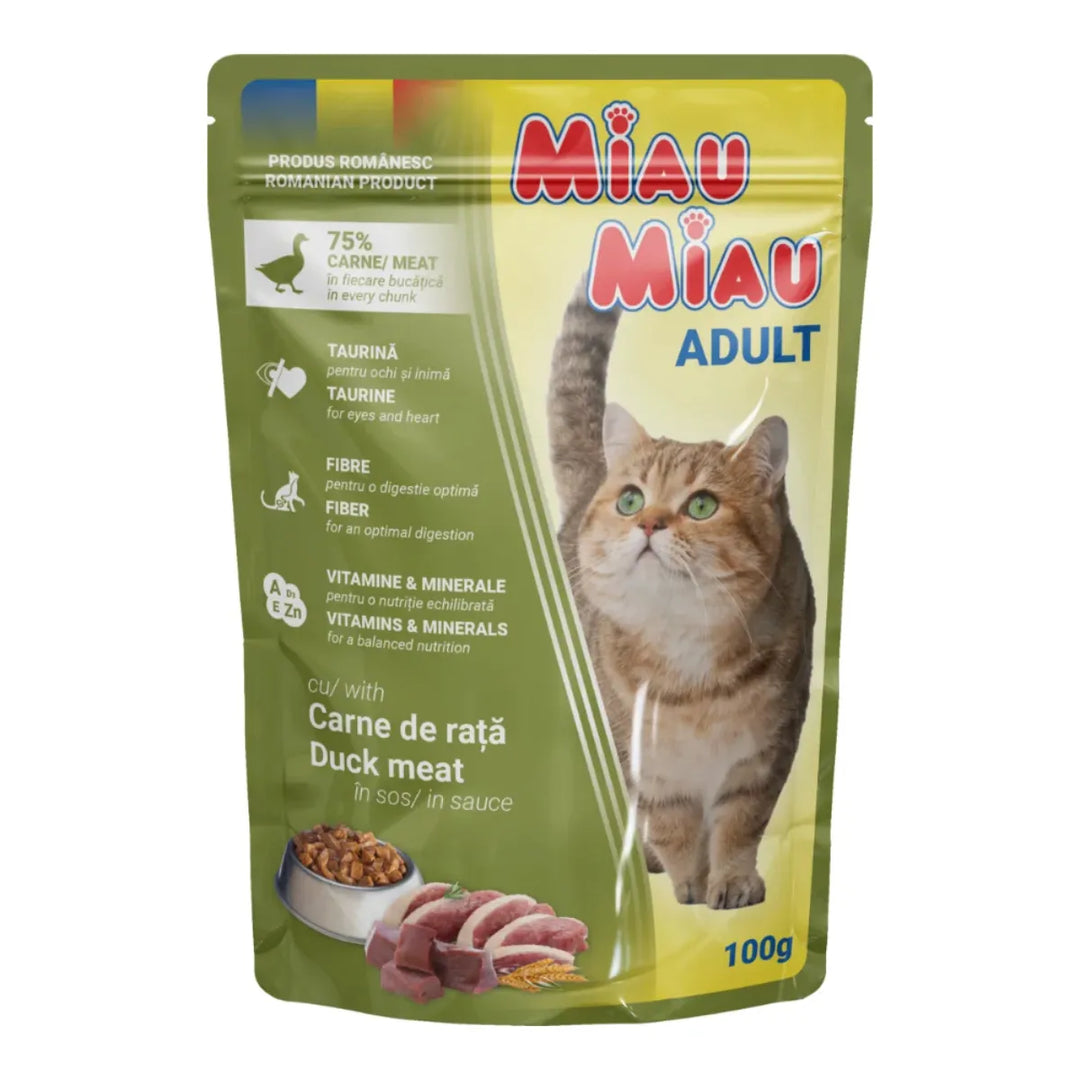 Hrană umedă pisică adult cu rata în sos MIAU MIAU, 100g