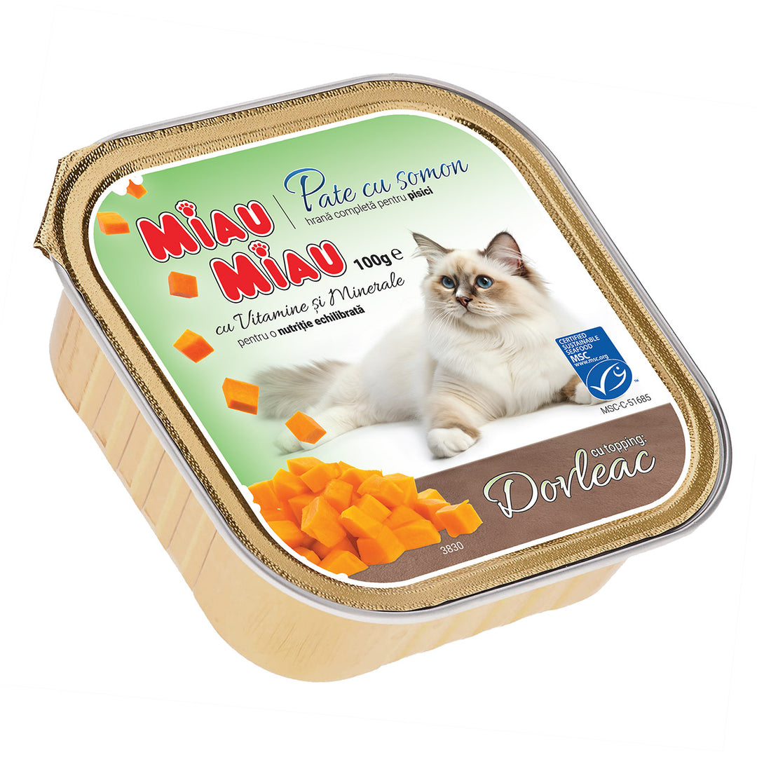 Hrană Umedă Pisici MIAU MIAU | Pate cu Somon și Dovleac, 100g