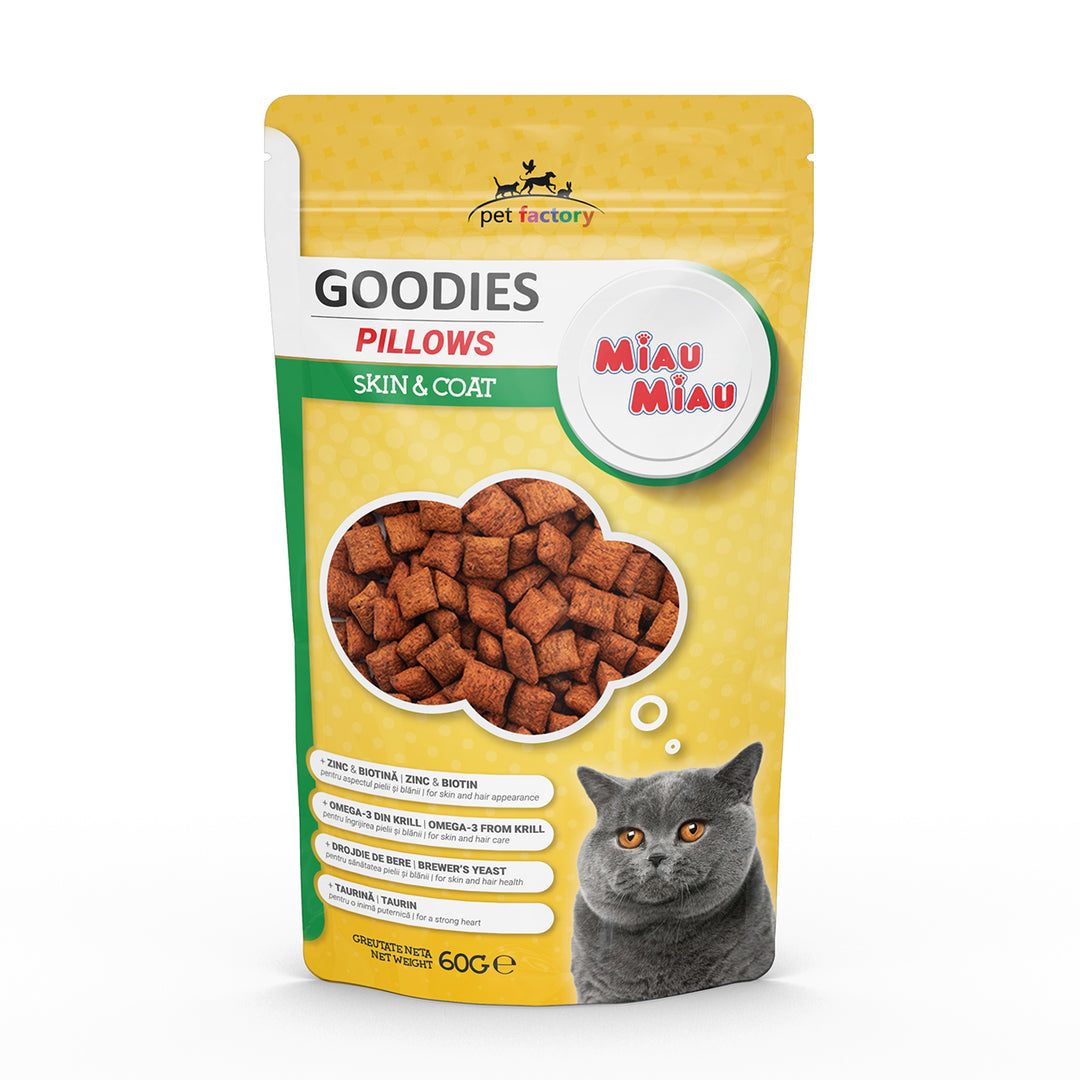 Pernute crocante piele & blana, MIAU MIAU, 60g - recompense premium pentru sanatatea pisicilor adulte