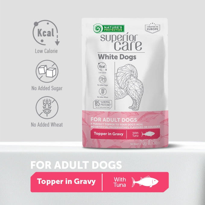 Superior Care White Dogs Topper pentru Caini Adulti cu Ton in Sos 70g
