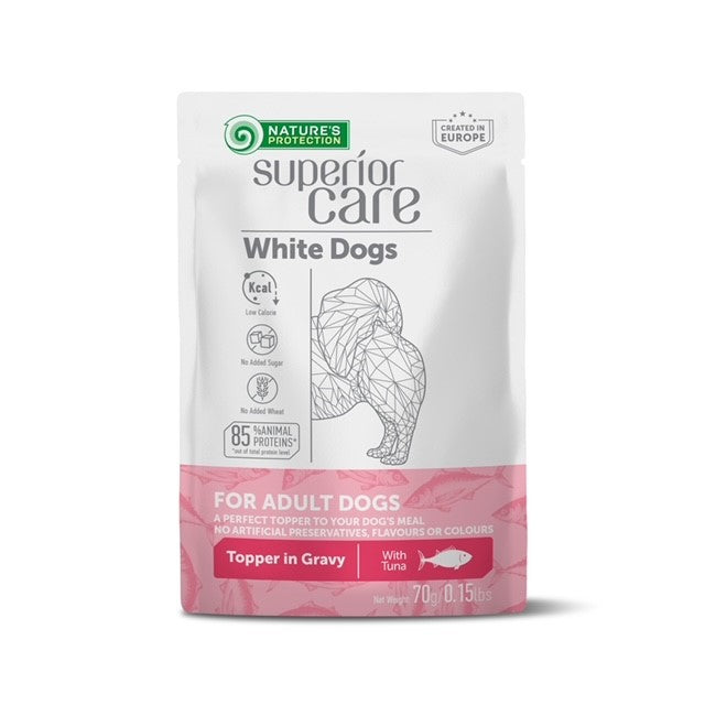 Superior Care White Dogs Topper pentru Caini Adulti cu Ton in Sos 70g