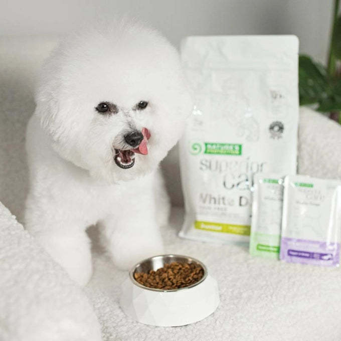 Superior Care White Dogs Topper Caini Adulti cu Ton si Biban in Sos 70g