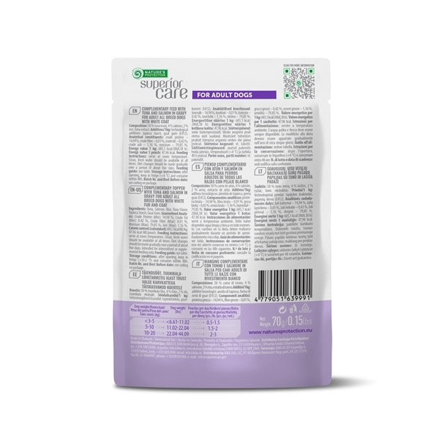 Superior Care White Dogs Topper Pentru Caini Adulti cu Ton si Somon in Sos 70g