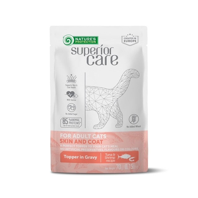 Superior Care Topper Adult Cat pentru Piele si Blana cu Ton si Creveti 70g