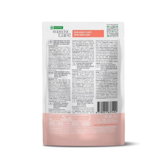 Superior Care Topper Adult Cat pentru Piele si Blana cu Ton si Creveti 70g
