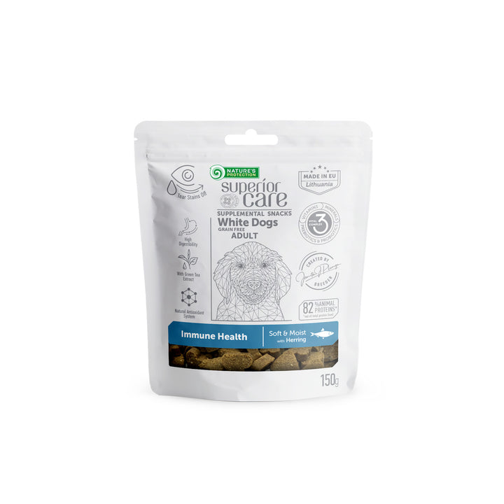 Superior Care White Dogs Grain Free Snacks Immune Health cu Hering 150 Gr