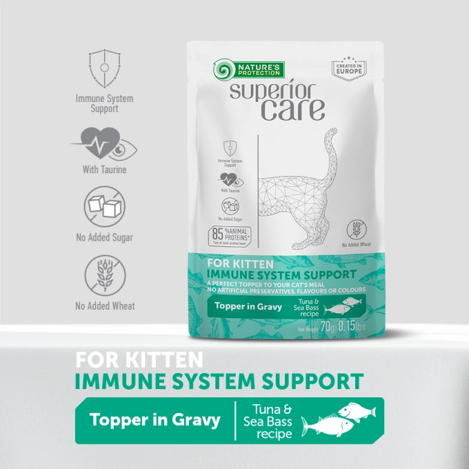 Superior Care Kitten Topper Pentru Sustinerea Sistemului Imunitar cu Ton si Biban 70 Gr