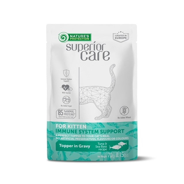 Superior Care Kitten Topper Pentru Sustinerea Sistemului Imunitar cu Ton si Biban 70 Gr
