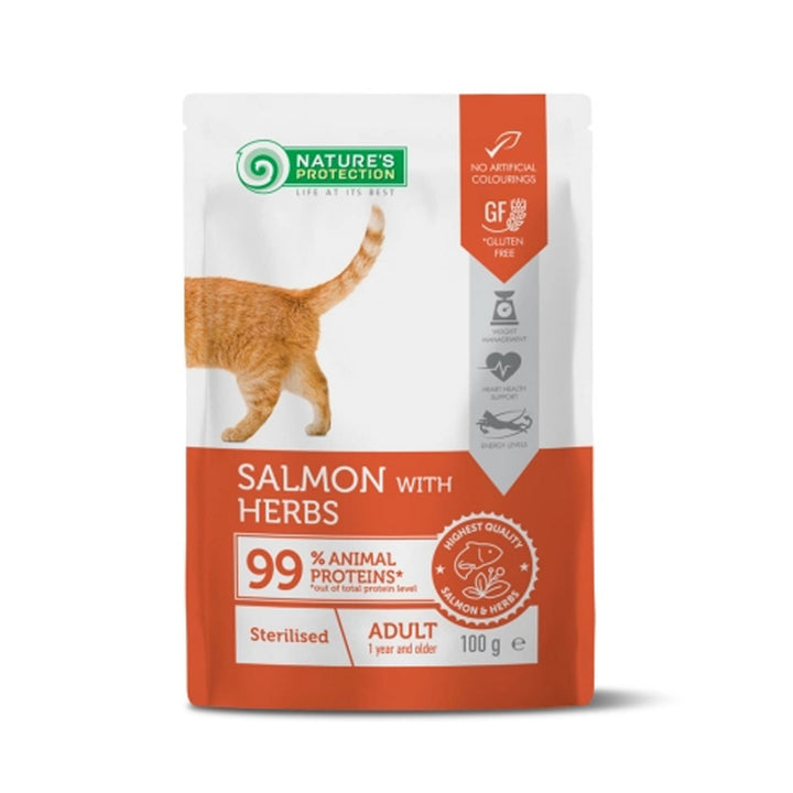 Nature s Protection Pisica Adulta Sterilizata cu Somon si Ierburi 100 Gr