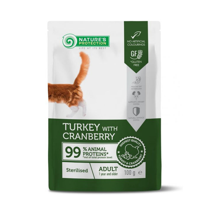 Nature s Protection Pisica Adulta Sterilizata Plic cu Carne de Curcan si Merisoare 100 Gr