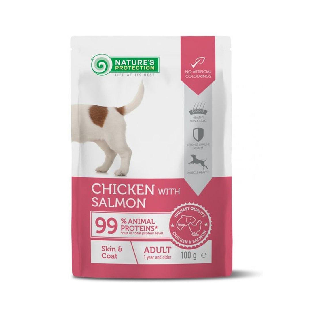 Nature s Protection  Skin and Coat Dog Adult cu Pui si Somon in Sos 100 Gr