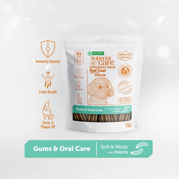 Superior Care Red Coat Snack Grain Free Gums Oral Care cu Insecte pentru Caini Juniori 110 Gr