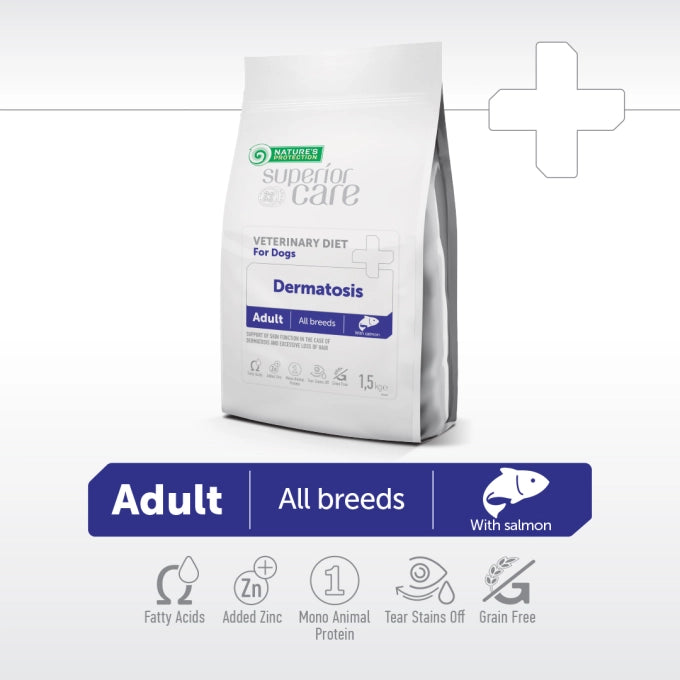 Superior Care Veterinary Diet Dermatosis Adult All Breeds cu Somon 1.5 Kg
