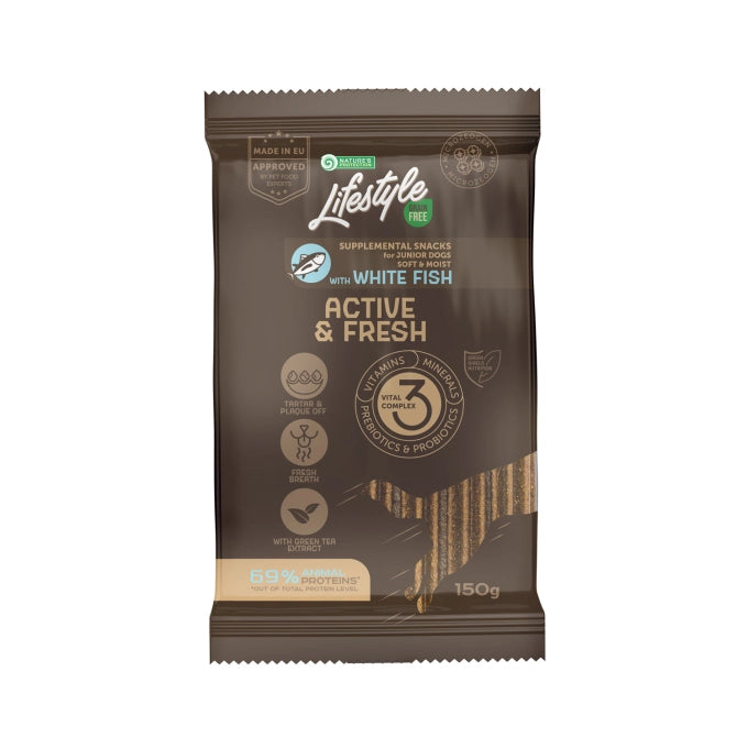 Natures Protection Lifestyle Snack Grain Free ActiveFresh pentru Catei Juniori cu Peste Alb
