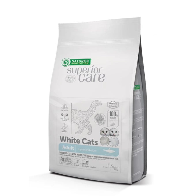 Superior Care Grain Free cu Hering pentru Pisici Adulte cu Blana Alba