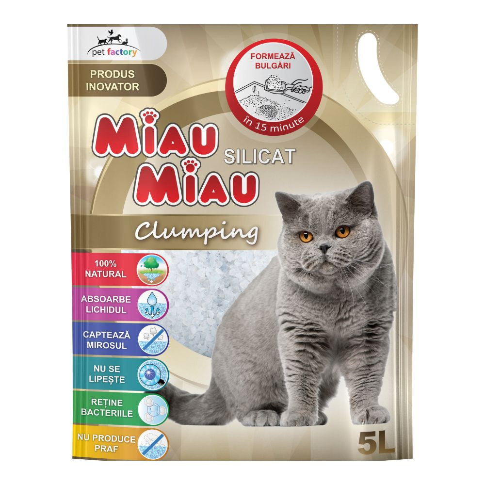 Așternut igienic pentru pisici, silicat clumping, MIAU MIAU, 5l