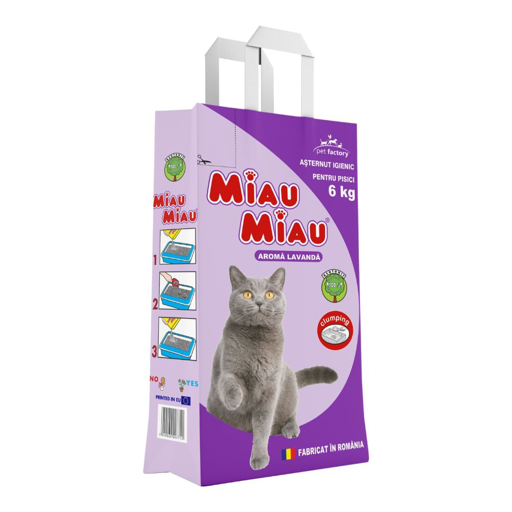 Așternut igienic lavanda pentru pisică, MIAU MIAU bentonita, 6kg