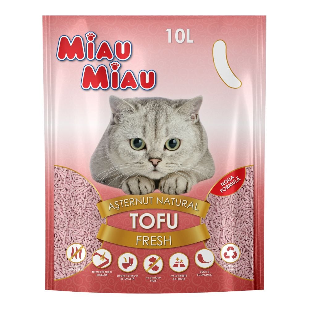 Așternut igienic natural fresh, MIAU MIAU tofu, 10l, pentru pisici și animale mici