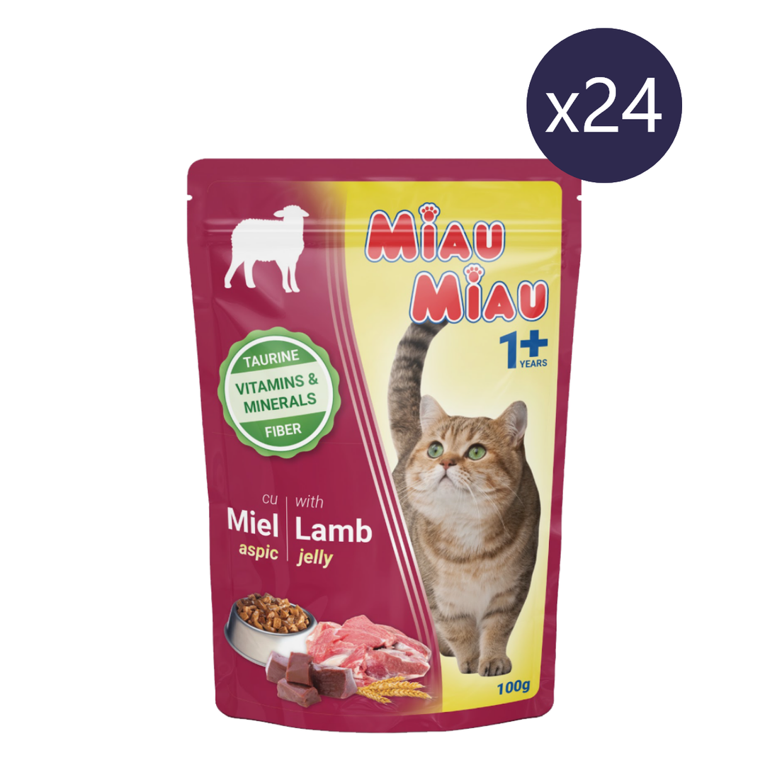 Hrană Umedă Pisici MIAU-MIAU | Miel în Aspic, 100g, Plic