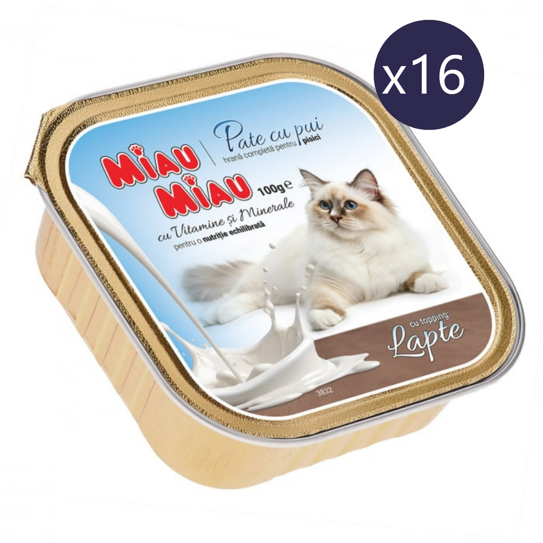 Hrană Umedă Pisici MIAU MIAU | Pate cu Pui și Lapte, 100g