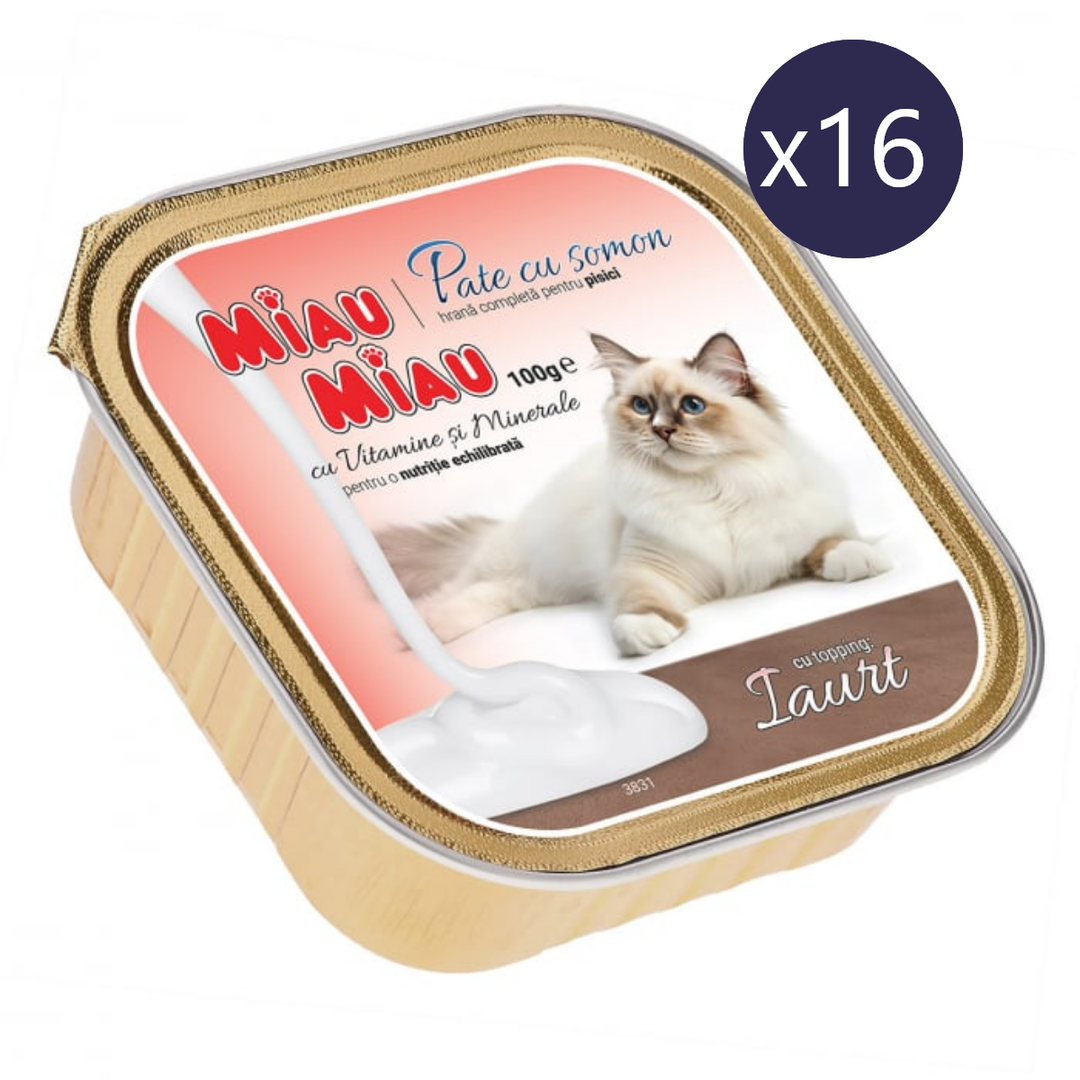 Hrană Umedă Pisici MIAU MIAU | Pate cu Somon și Iaurt, 100g