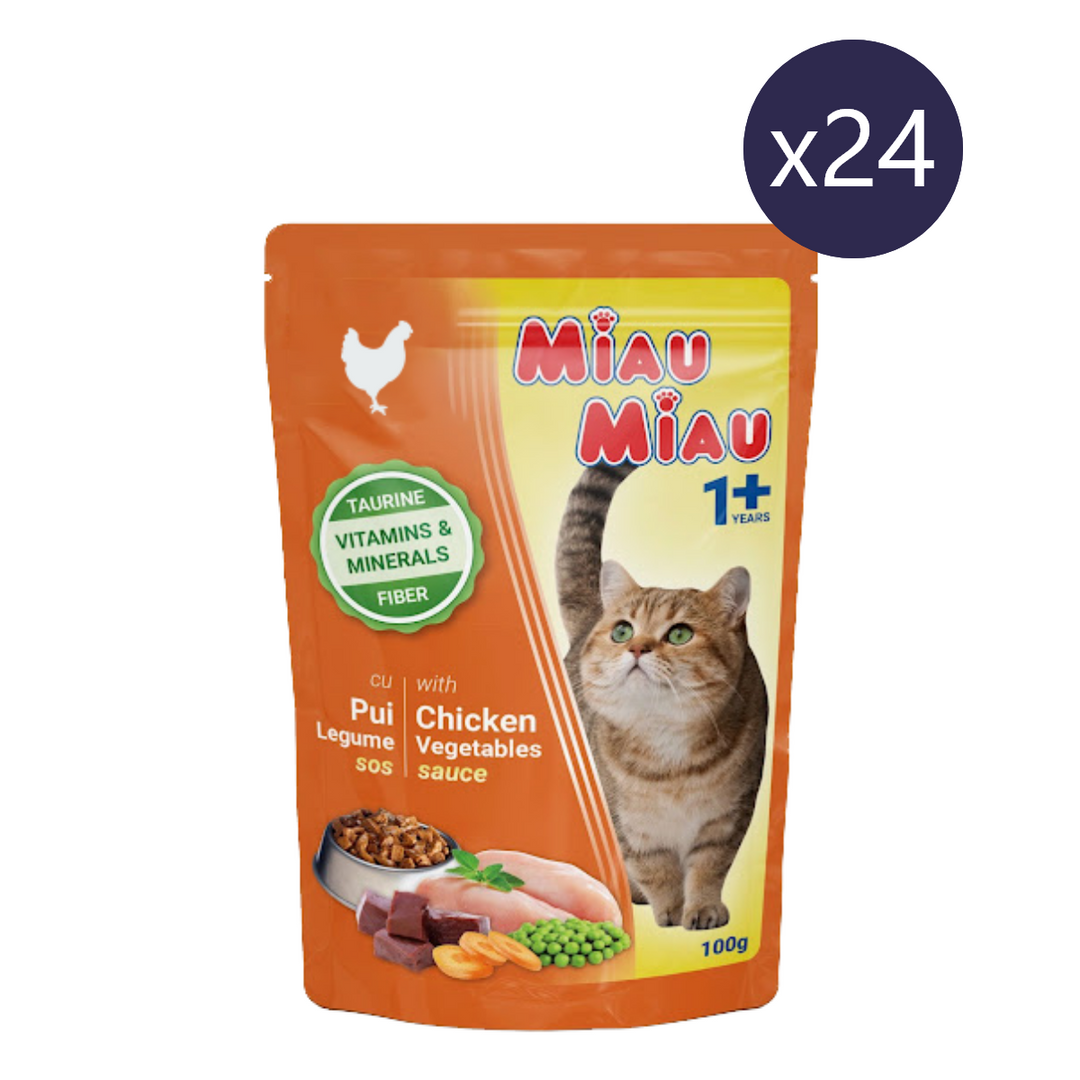Hrană Umedă Pisici MIAU-MIAU | Pui și Legume în Sos, Plic 100g
