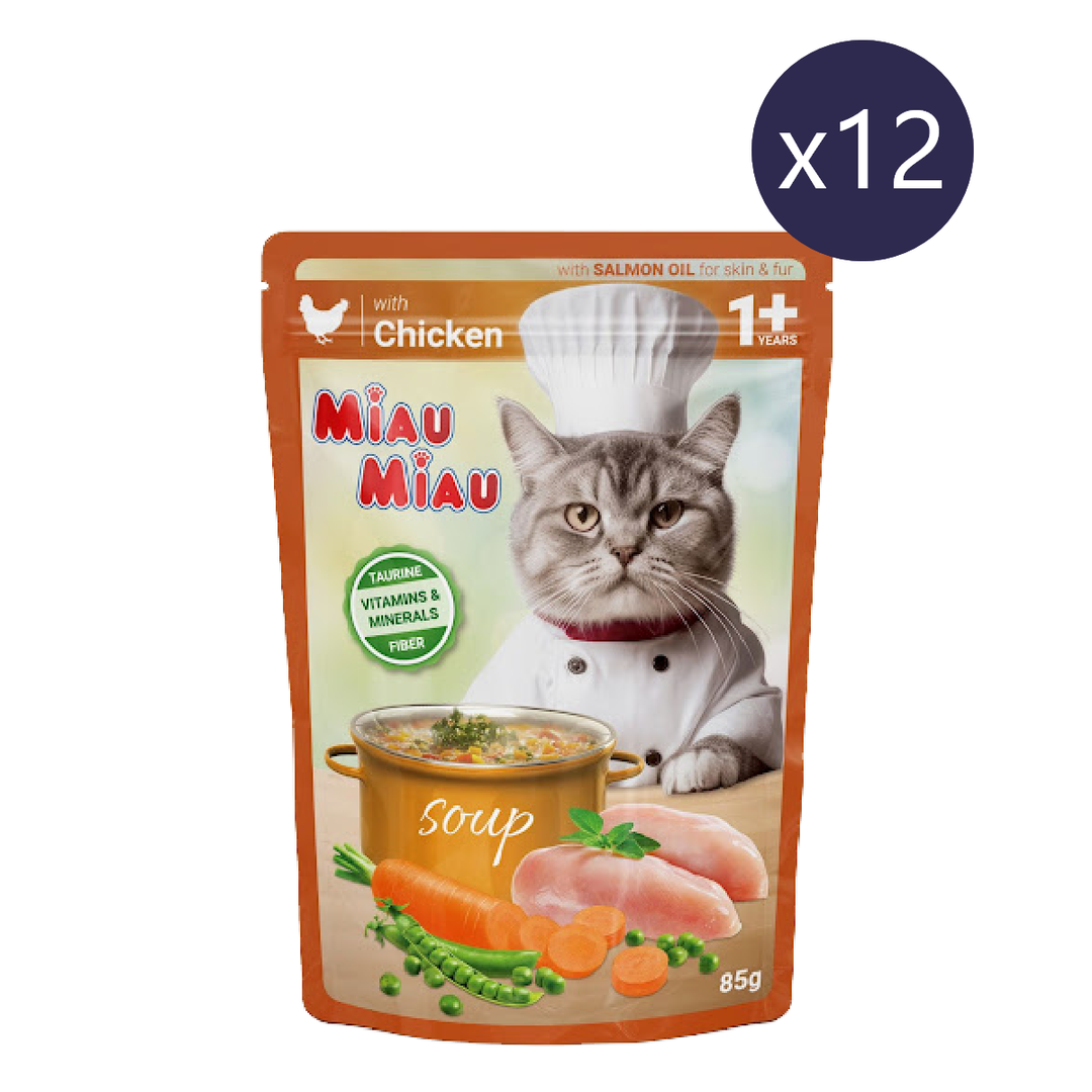 Hrană Umedă Pisici MIAU-MIAU | Supă cu Pui și Legume, 85g