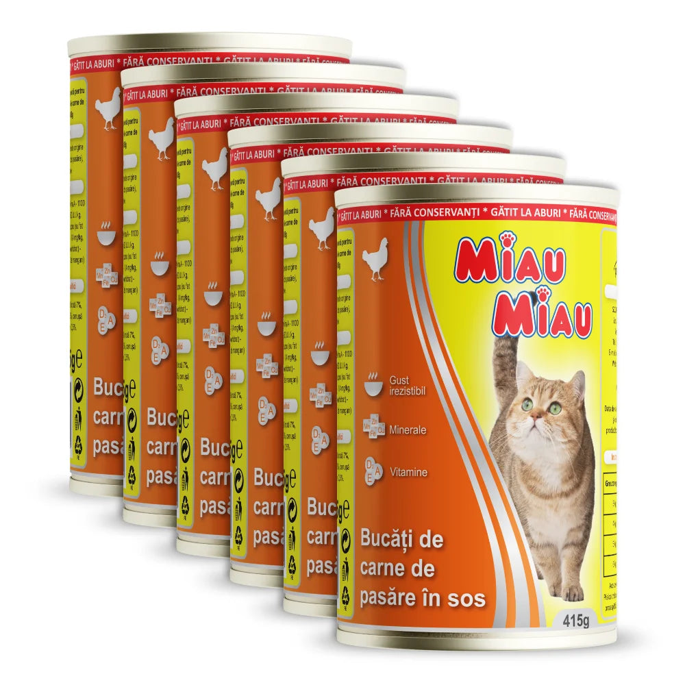 Conservă Pisici MIAU-MIAU | Pui, 415g, Adult