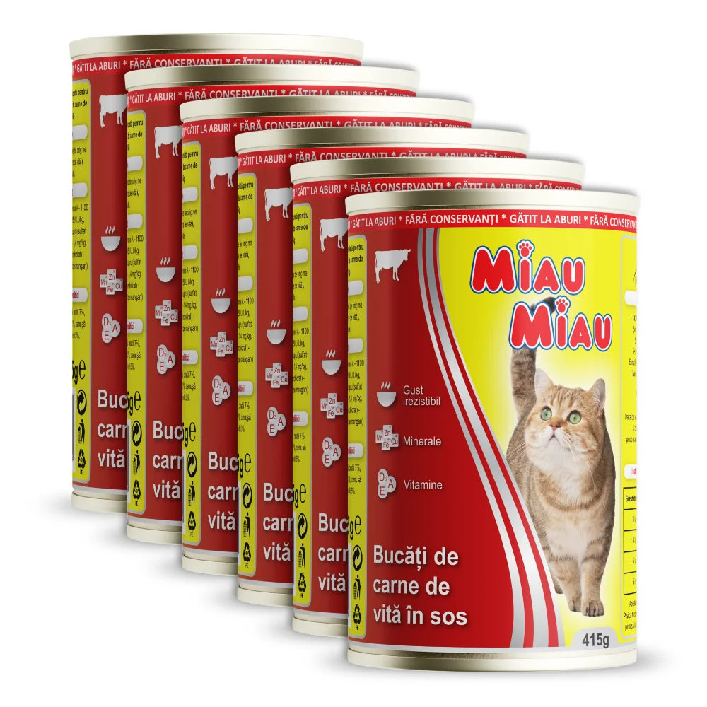 Conservă Pisici MIAU-MIAU | Vită, 415g, Adult