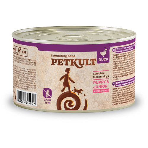 Hrana umeda pentru caini Petkult Mini Junior cu rata 185 g