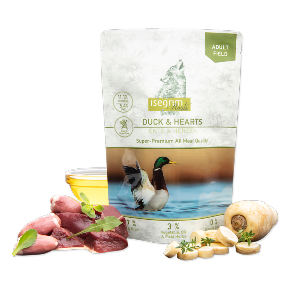 Pouch Isegrim Dog Adult - Duck  Hearts 410 Gr.