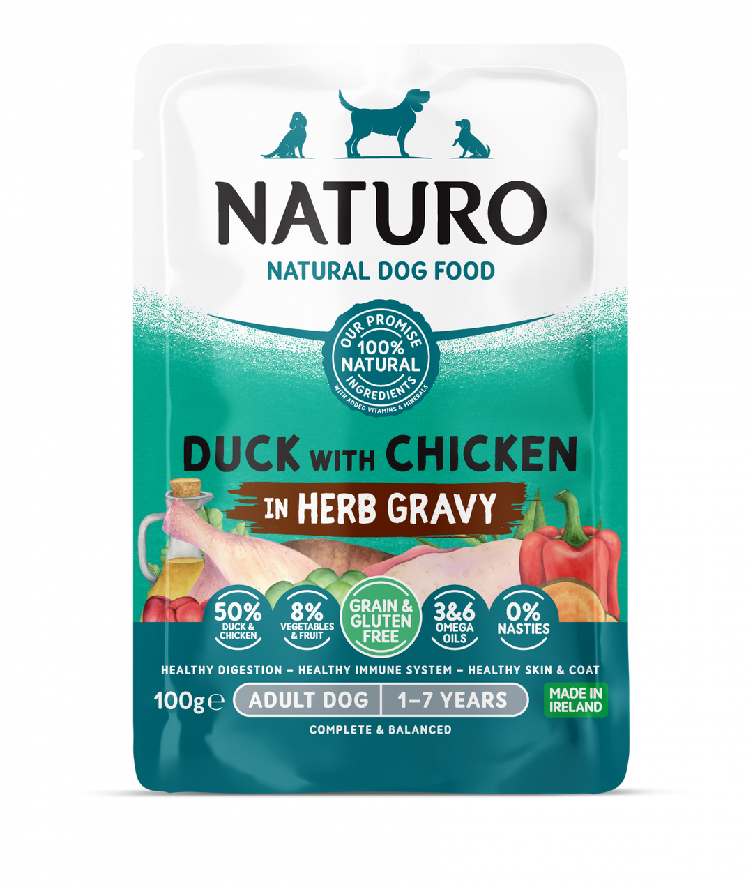 Pouch Naturo Dog Adult GrainGluten Free cu Rata si Pui 100 Gr