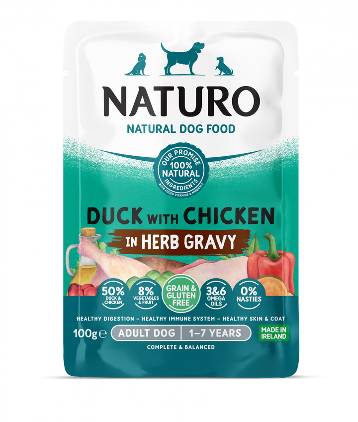 Pouch Naturo Dog Adult GrainGluten Free cu Rata si Pui 100 Gr