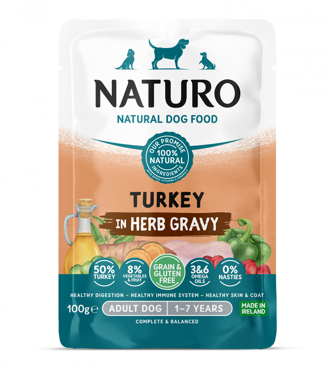 Pouch Naturo Dog Adult GrainGluten Free Curcan in Sos 100 Gr