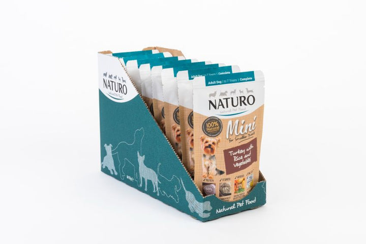 Pouch Naturo Dog Adult Mini cu Carne de Curcan si Orez 150 Gr