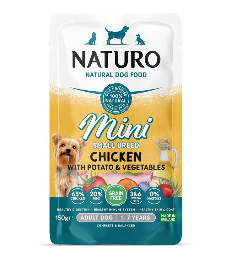 Pouch Naturo Dog Adult Mini cu Carne de Pui 150 Gr