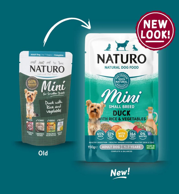Pouch Naturo Dog Adult Mini cu Carne de Rata si Orez 150 Gr