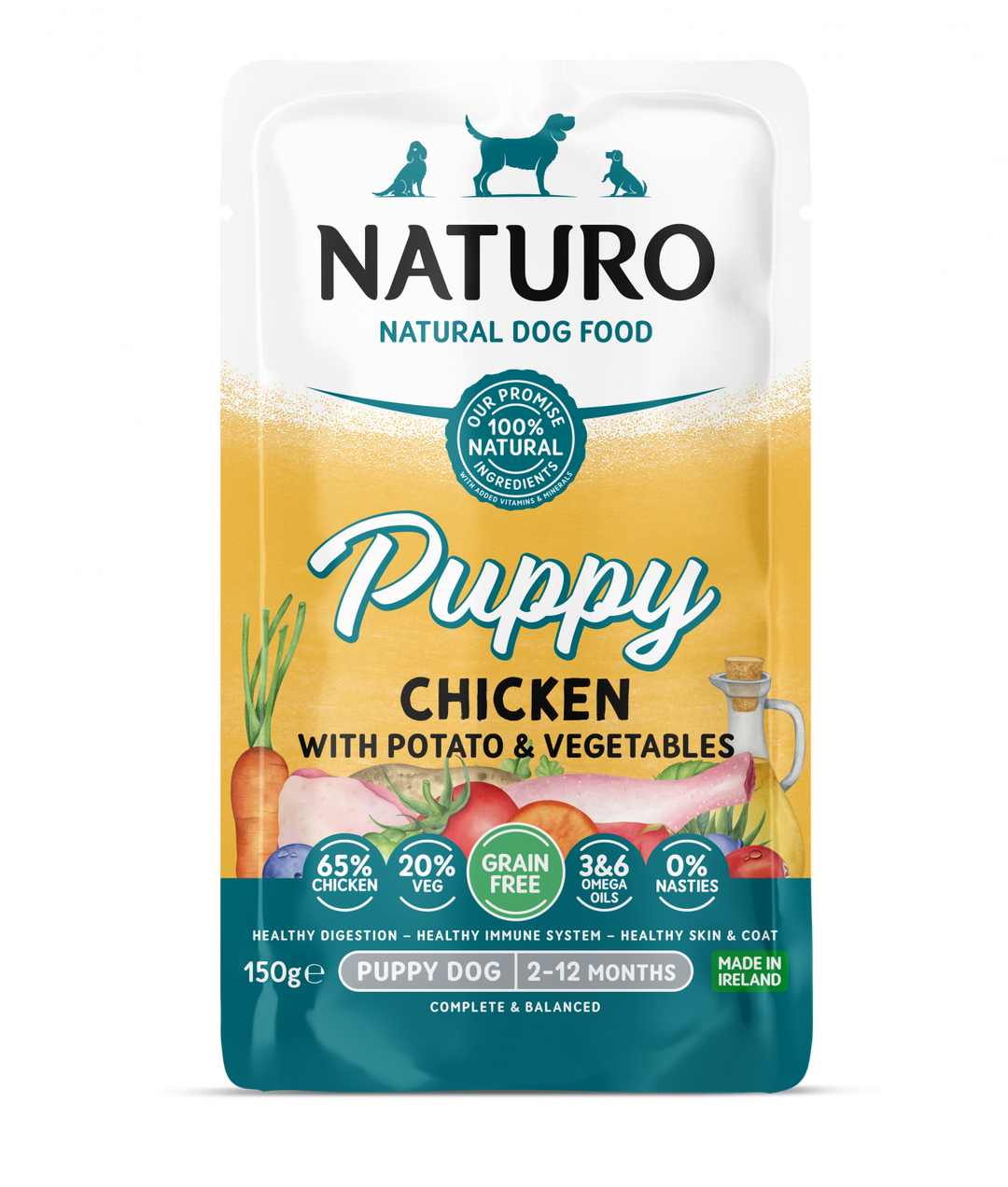Pouch Naturo Dog Puppy cu Pui 150 Gr
