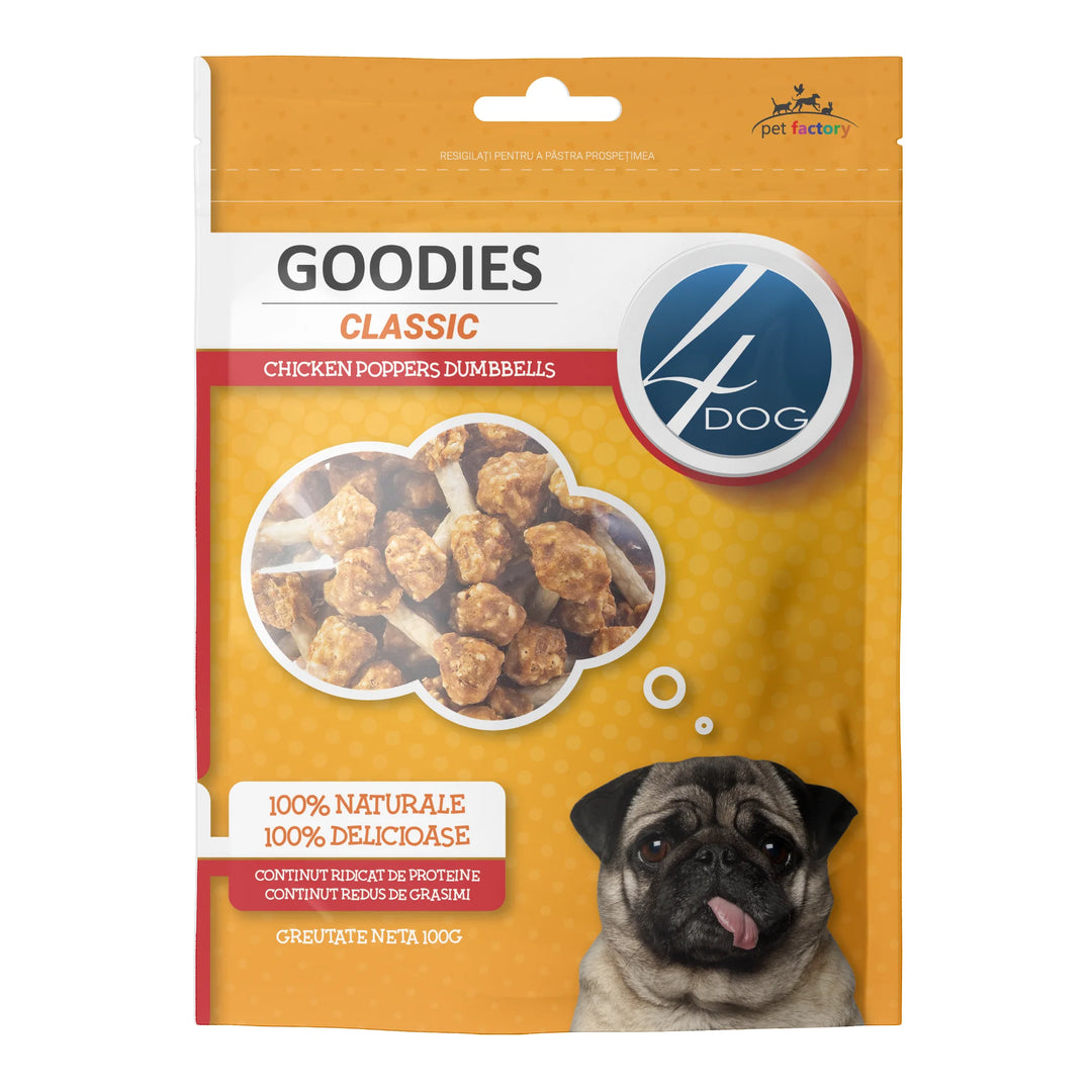 Recompense câine adulți, 70% pui, 4DOG GOODIES classic dumbbells, 100g