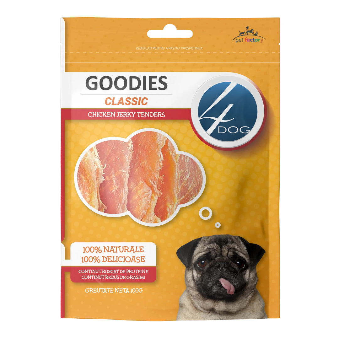 Gustari naturale câine 100% - 4DOG GOODIES classic jerky tenders pui, 100g
